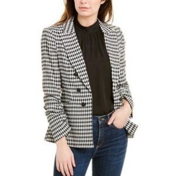 Veronica Beard NEW Caldwell Dickey Double Breasted Blazer Gingham Black White 6 - Picture 1 of 16